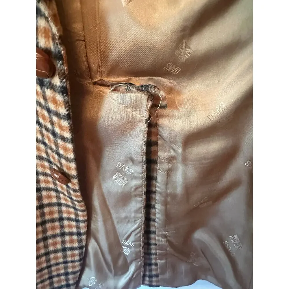 DAKS London Wool Check Men’s Blazer Brown Plaid Vintage Sport Coat 42R - Picture 5 of 9